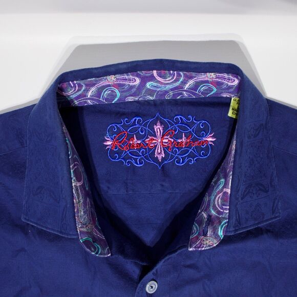 Robert Graham Classic Fit Long Sleeve Shirt Dark Blue Floral Check Men Size L - Picture 7 of 12
